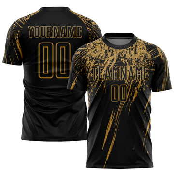 Custom Black Old Gold Sublimation Soccer Uniform Jersey