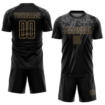 Custom Black Old Gold-Gray Sublimation Soccer Uniform Jersey