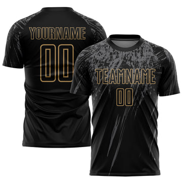 Custom Black Old Gold-Gray Sublimation Soccer Uniform Jersey