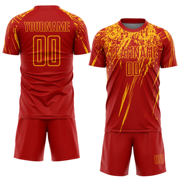 Custom Red Gold Sublimation Soccer Uniform Jersey