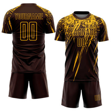Custom Brown Gold Sublimation Soccer Uniform Jersey