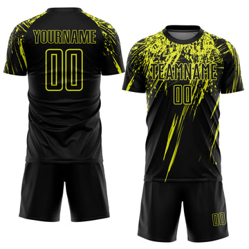 Custom Black Neon Yellow Sublimation Soccer Uniform Jersey