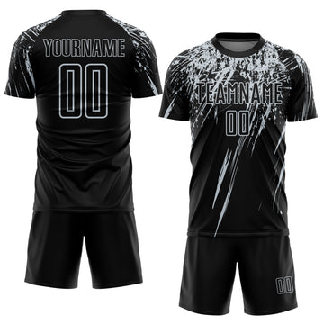 Custom Black Silver Sublimation Soccer Uniform Jersey