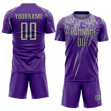 Custom Purple Gray-Black Sublimation Soccer Uniform Jersey