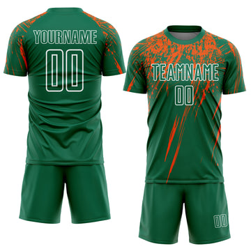 Custom Kelly Green Orange-White Sublimation Soccer Uniform Jersey