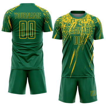 Custom Kelly Green Yellow Sublimation Soccer Uniform Jersey