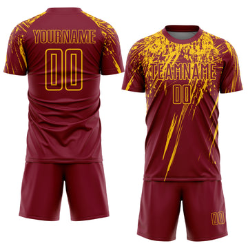 Custom Crimson Yellow Sublimation Soccer Uniform Jersey