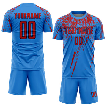 Custom Electric Blue Red-Navy Sublimation Soccer Uniform Jersey