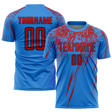 Custom Electric Blue Red-Navy Sublimation Soccer Uniform Jersey