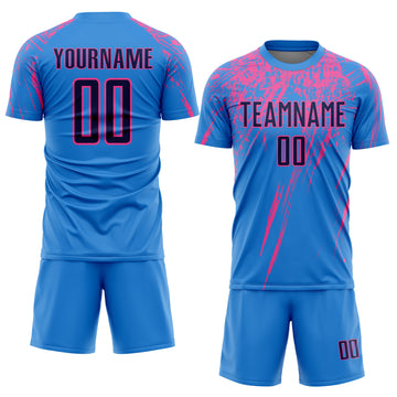 Custom Electric Blue Navy-Pink Sublimation Soccer Uniform Jersey