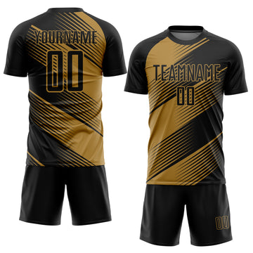 Custom Old Gold Black Sublimation Soccer Uniform Jersey