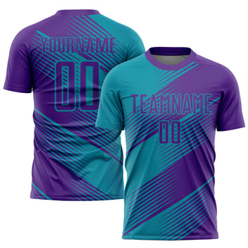 Custom Teal Purple Sublimation Soccer Uniform Jersey