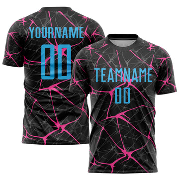 Custom Black Sky Blue-Pink Sublimation Soccer Uniform Jersey