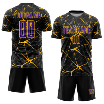 Custom Black Purple-Gold Sublimation Soccer Uniform Jersey