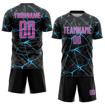 Custom Black Pink-Sky Blue Sublimation Soccer Uniform Jersey