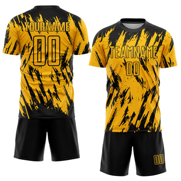 Custom Gold Black Sublimation Soccer Uniform Jersey