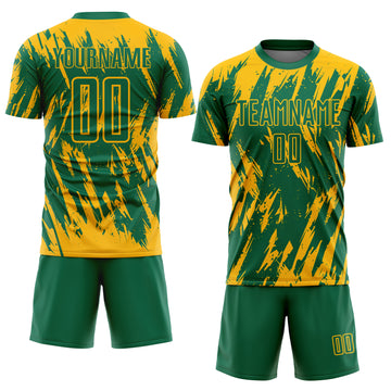 Custom Gold Kelly Green Sublimation Soccer Uniform Jersey