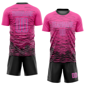 Custom Pink Black-Light Blue Sublimation Soccer Uniform Jersey