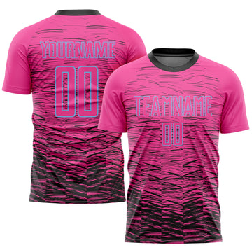 Custom Pink Black-Light Blue Sublimation Soccer Uniform Jersey
