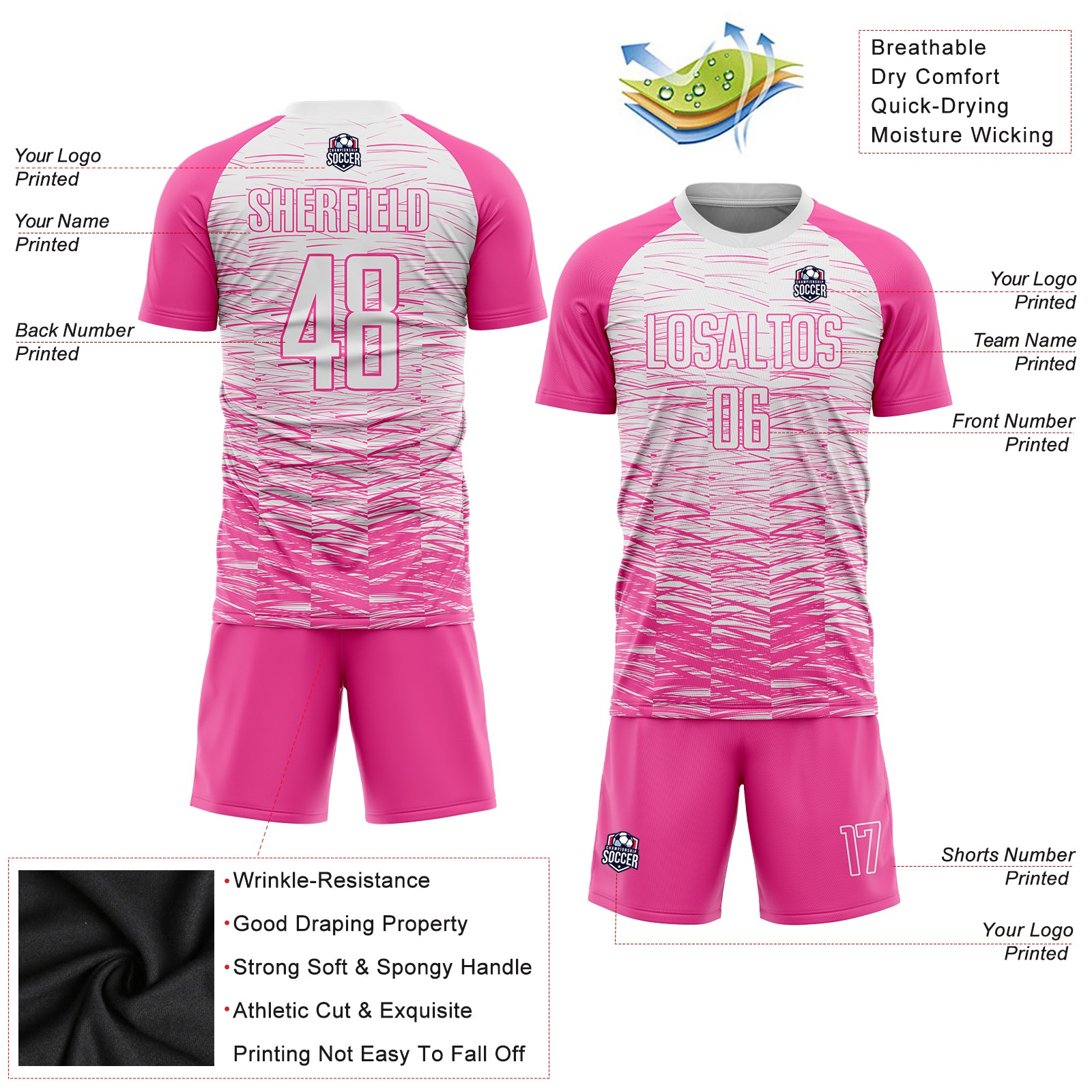Custom Pink White Sublimation Soccer Uniform Jersey Discount