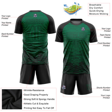 Custom Kelly Green Black Sublimation Soccer Uniform Jersey