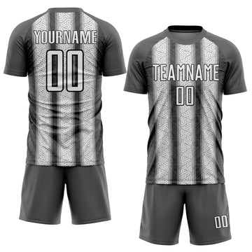 Custom Steel Gray White-Black Ethnic Stripes Sublimation Soccer Uniform Jersey