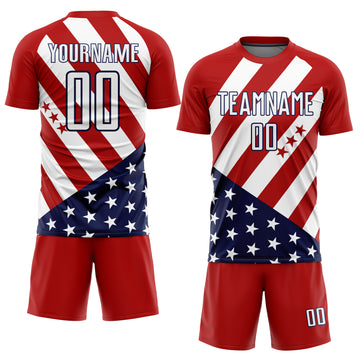 Custom Red White-Navy Vintage American Flag Sublimation Soccer Uniform Jersey