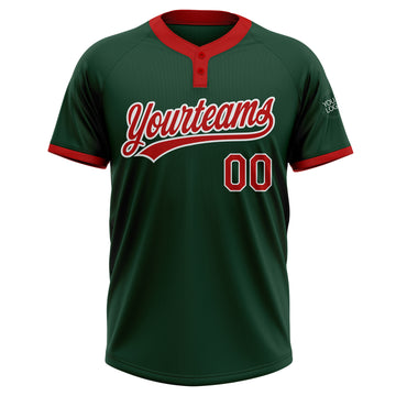 Custom Green Red-White Two-Button Unisex Softball Jersey