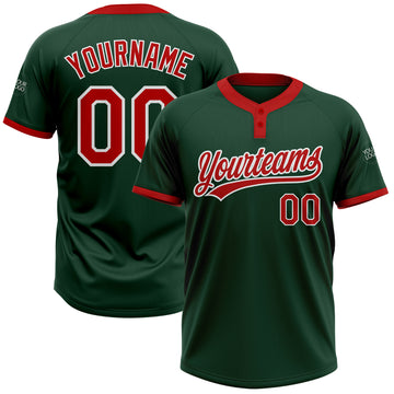Custom Green Red-White Two-Button Unisex Softball Jersey