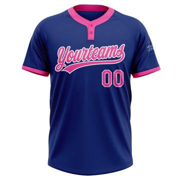Custom Royal Pink-White Two-Button Unisex Softball Jersey