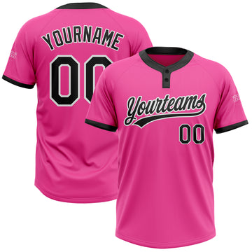 Custom Pink Black-White Two-Button Unisex Softball Jersey