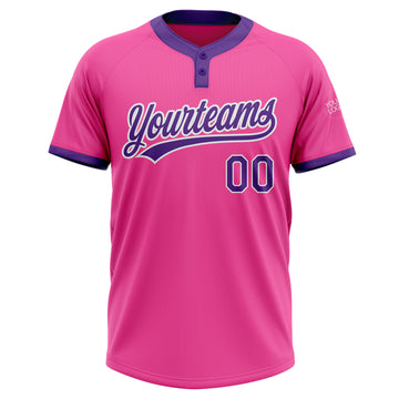 Custom Pink Purple-White Two-Button Unisex Softball Jersey