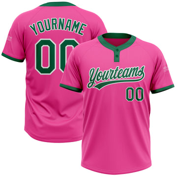 Custom Pink Kelly Green-White Two-Button Unisex Softball Jersey