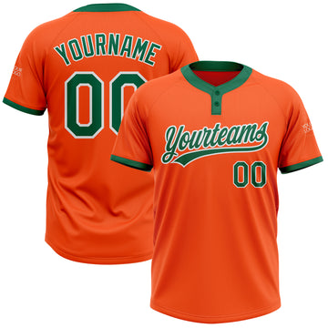 Custom Orange Kelly Green-White Two-Button Unisex Softball Jersey