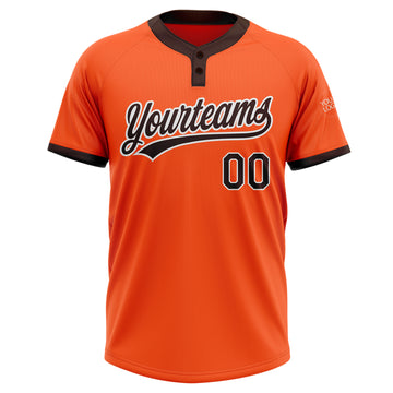Custom Orange Brown-White Two-Button Unisex Softball Jersey