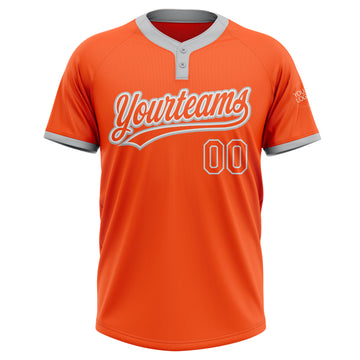 Custom Orange Orange-Gray Two-Button Unisex Softball Jersey