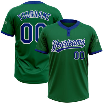 Custom Kelly Green Royal-White Two-Button Unisex Softball Jersey