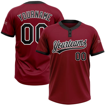 Custom Crimson Black-White Two-Button Unisex Softball Jersey