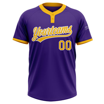 Custom Purple Gold-White Two-Button Unisex Softball Jersey