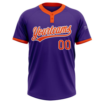 Custom Purple Orange-White Two-Button Unisex Softball Jersey