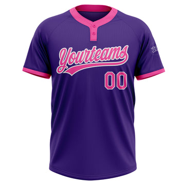 Custom Purple Pink-White Two-Button Unisex Softball Jersey