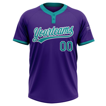 Custom Purple Teal-White Two-Button Unisex Softball Jersey