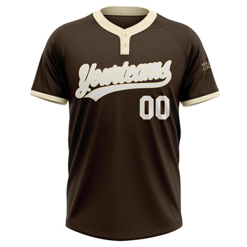 Custom Brown White-Cream Two-Button Unisex Softball Jersey