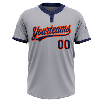 Custom Gray Navy-Orange Two-Button Unisex Softball Jersey