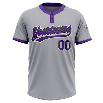 Custom Gray Purple-Black Two-Button Unisex Softball Jersey