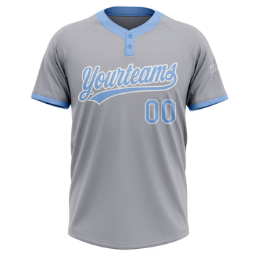 Custom Gray Light Blue-White Two-Button Unisex Softball Jersey