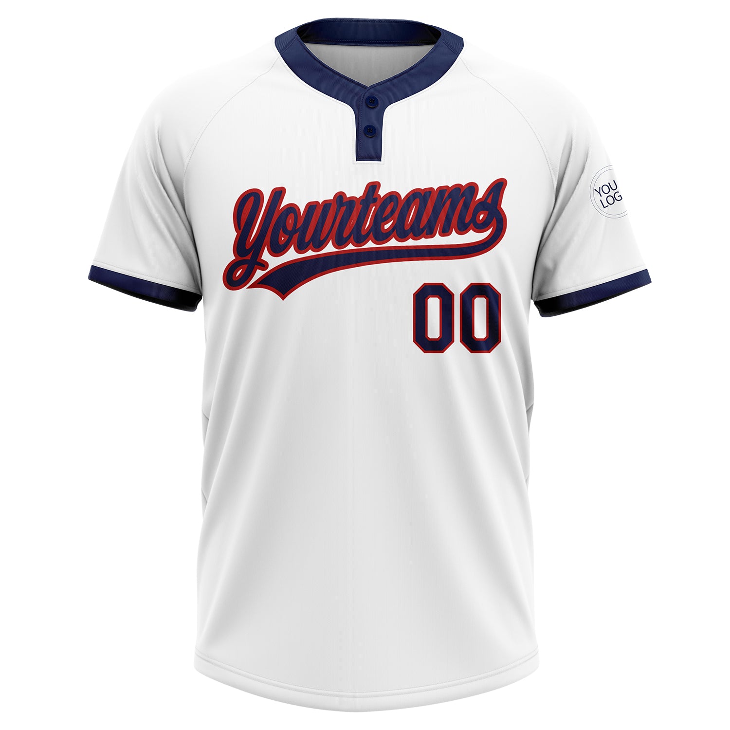 Custom White Navy-Red Two-Button Unisex Softball Jersey Discount
