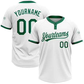 Custom White Kelly Green Two-Button Unisex Softball Jersey