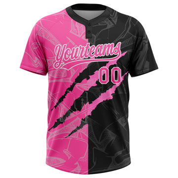 Custom Graffiti Pattern Pink-Black 3D Two-Button Unisex Softball Jersey