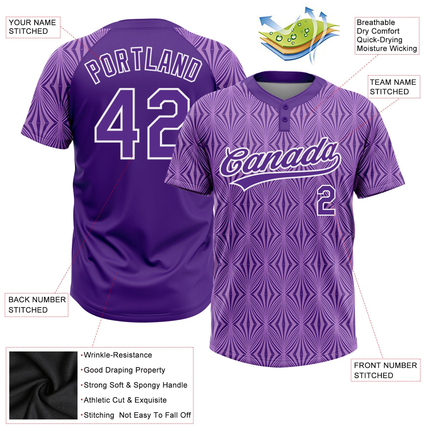 Custom Purple Purple-White Two-Button Unisex Softball Jersey Discount